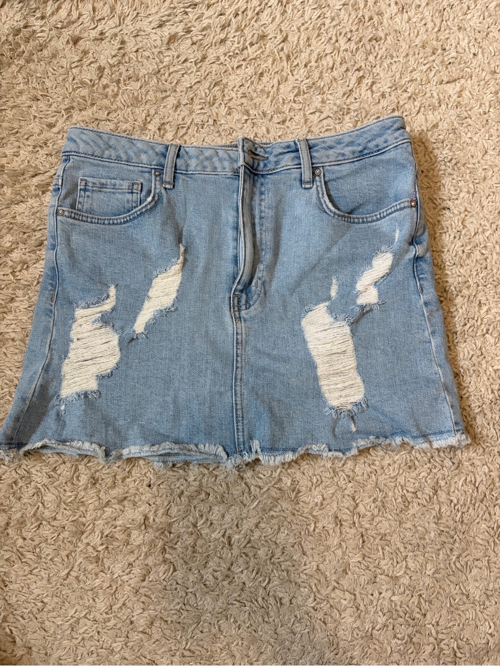 Forever 21 Light Blue Distressed Denim Mini Skirt